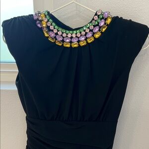 Cinq à Sept Black Mini Dress with Embellished Neckline